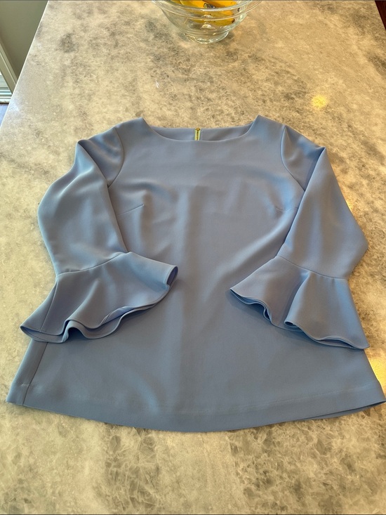 Sail to Sable Tops - Sail to Sable Flounce Sleeve Blouse, Size L, Light Blue
